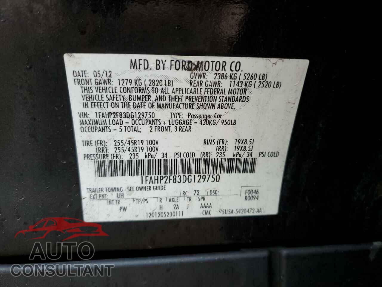 FORD TAURUS 2013 - 1FAHP2F83DG129750