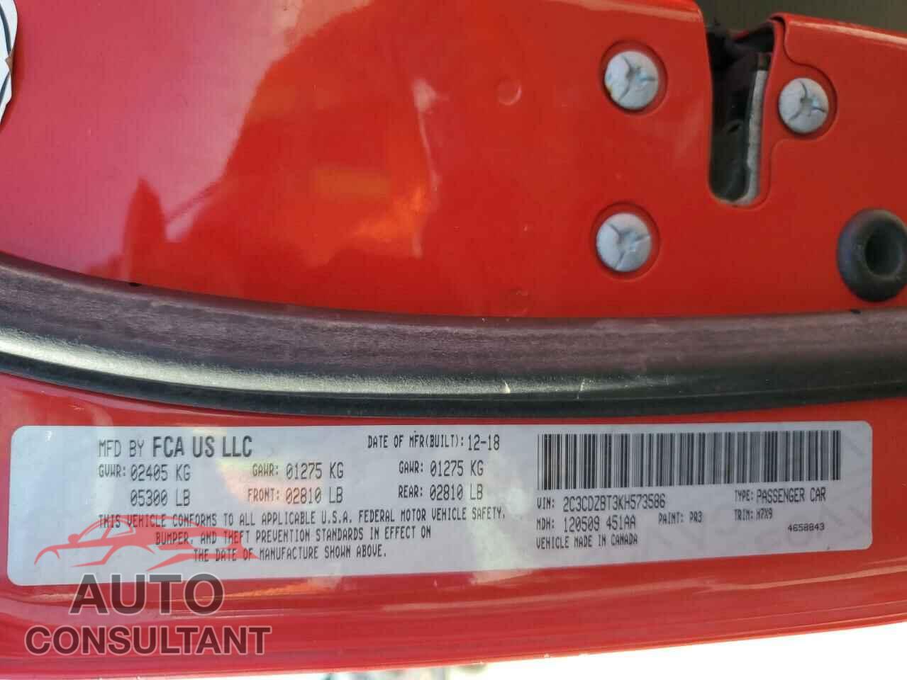 DODGE CHALLENGER 2019 - 2C3CDZBT3KH573586