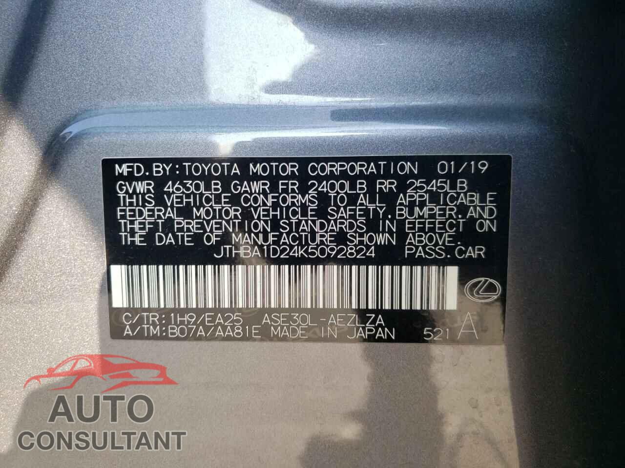 LEXUS IS 2019 - JTHBA1D24K5092824