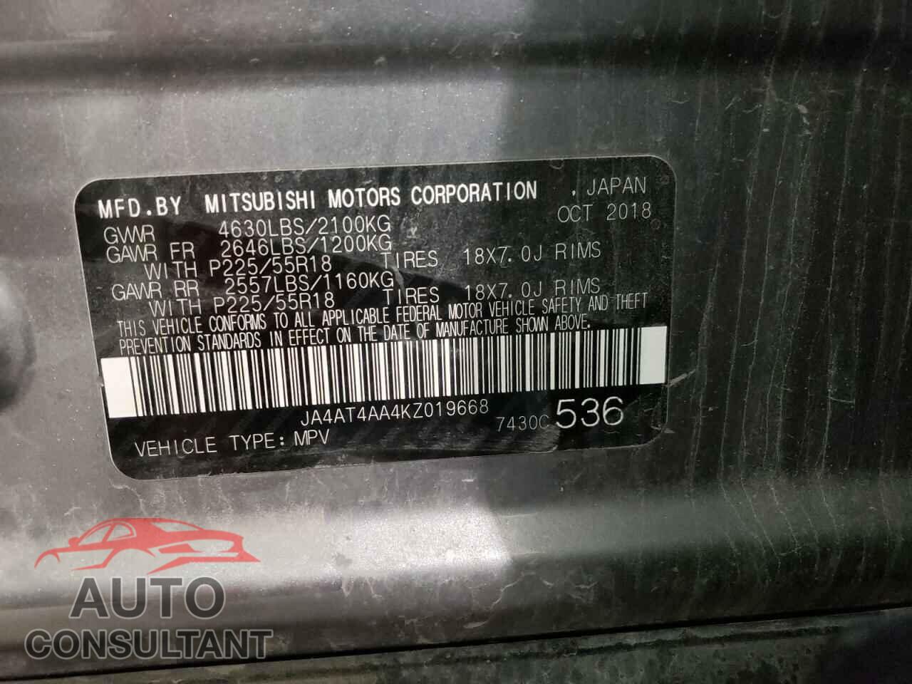MITSUBISHI ECLIPSE 2019 - JA4AT4AA4KZ019668