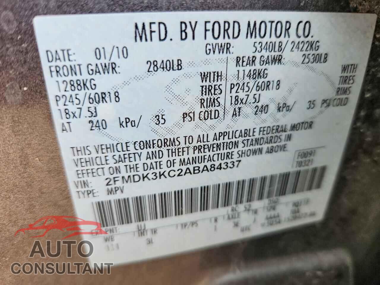 FORD EDGE 2010 - 2FMDK3KC2ABA84337