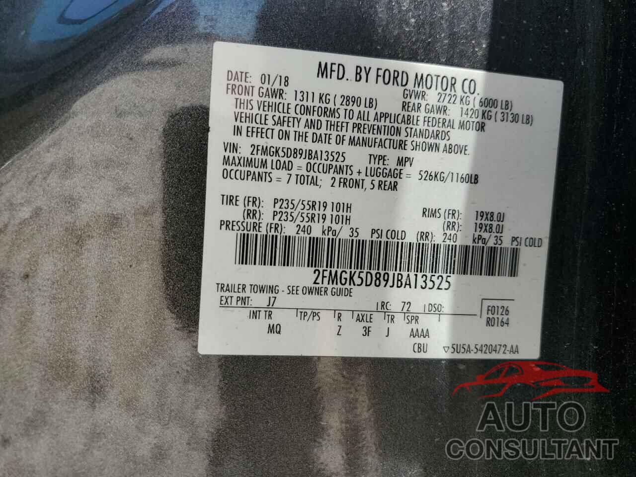 FORD FLEX 2018 - 2FMGK5D89JBA13525