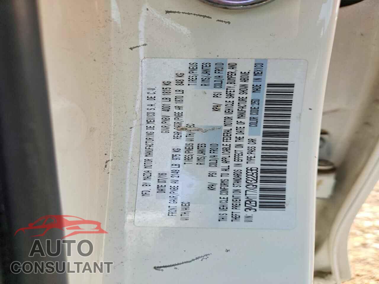 MAZDA 3 2016 - 3MZBM1T7XGM322936
