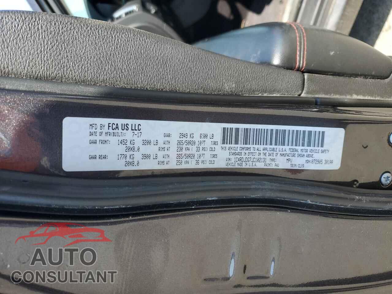 DODGE DURANGO 2018 - 1C4RDJDG7JC102131