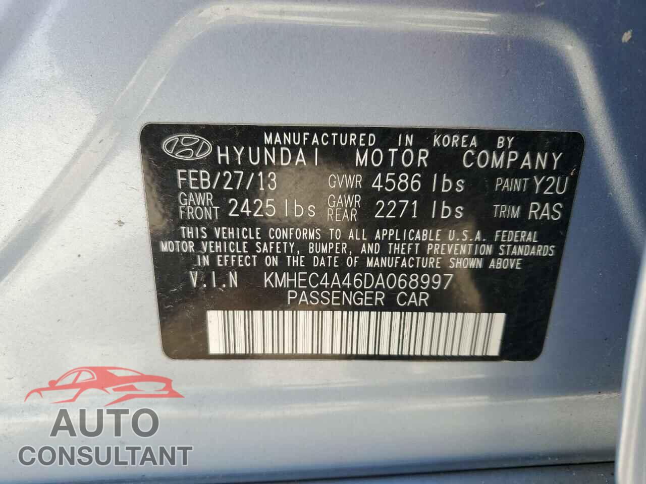 HYUNDAI SONATA 2013 - KMHEC4A46DA068997