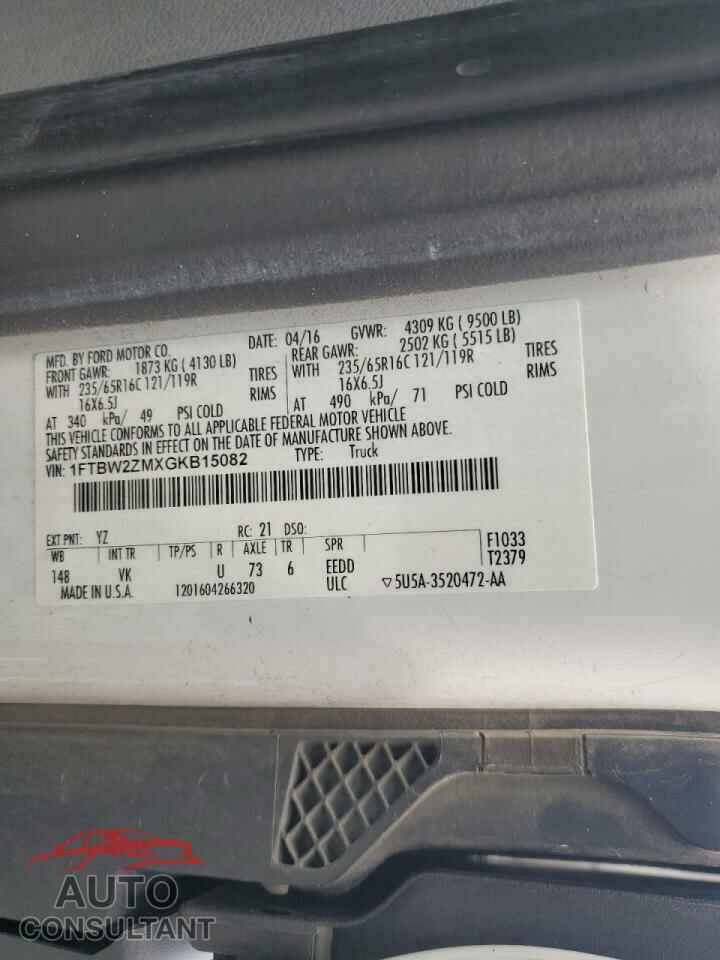 FORD TRANSIT 2016 - 1FTBW2ZMXGKB15082