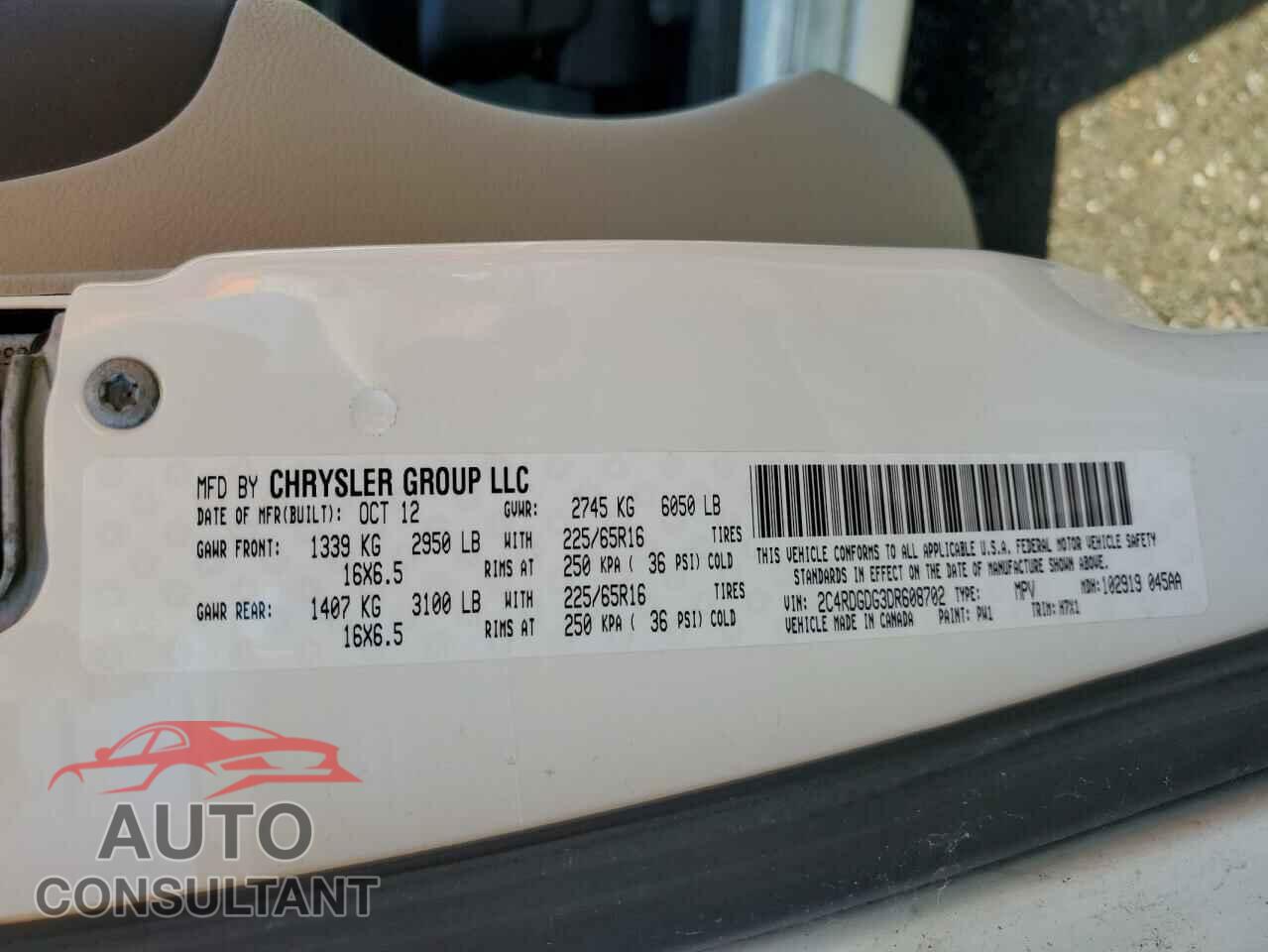 DODGE CARAVAN 2013 - 2C4RDGDG3DR608702