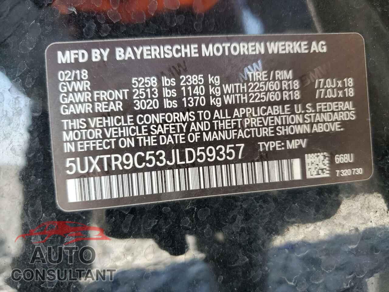 BMW X3 2018 - 5UXTR9C53JLD59357