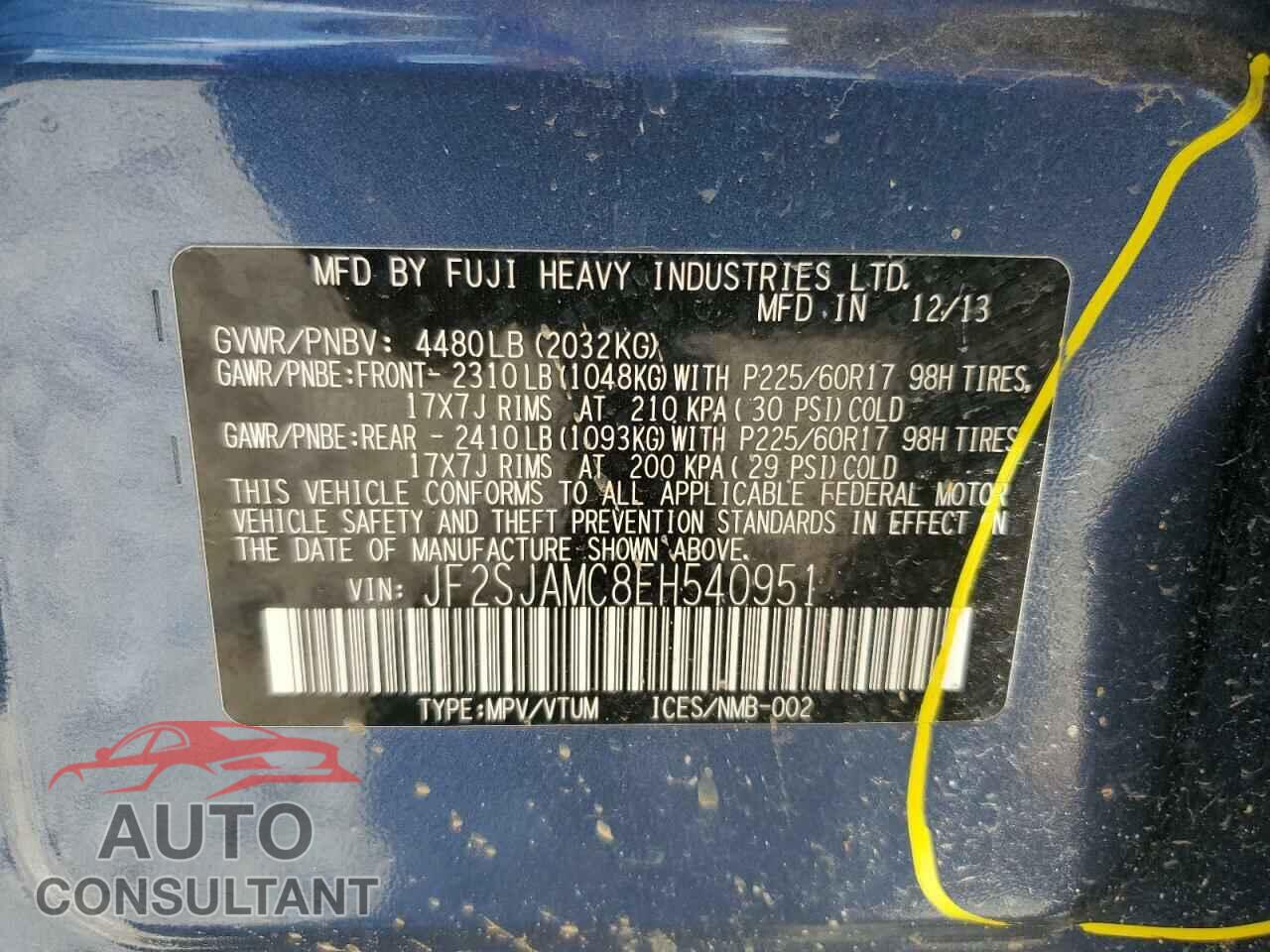 SUBARU FORESTER 2014 - JF2SJAMC8EH540951