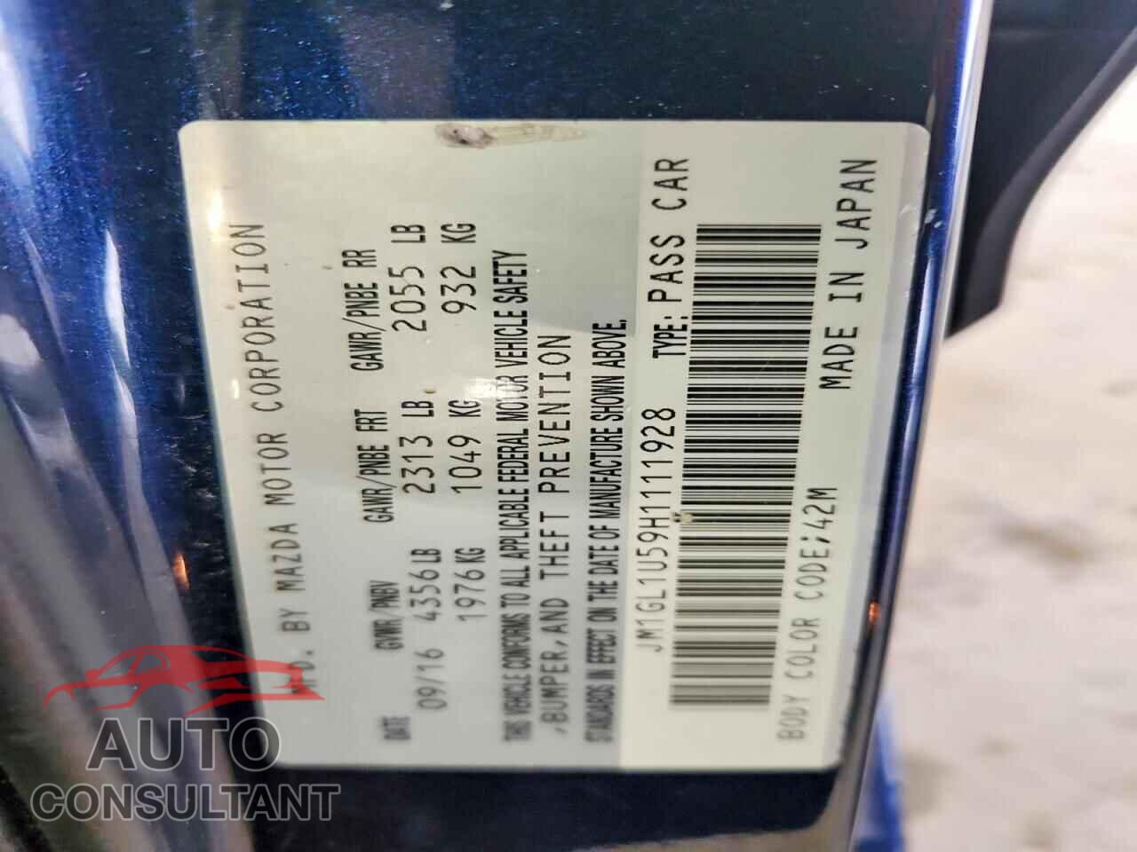 MAZDA 6 2017 - JM1GL1U59H1111928