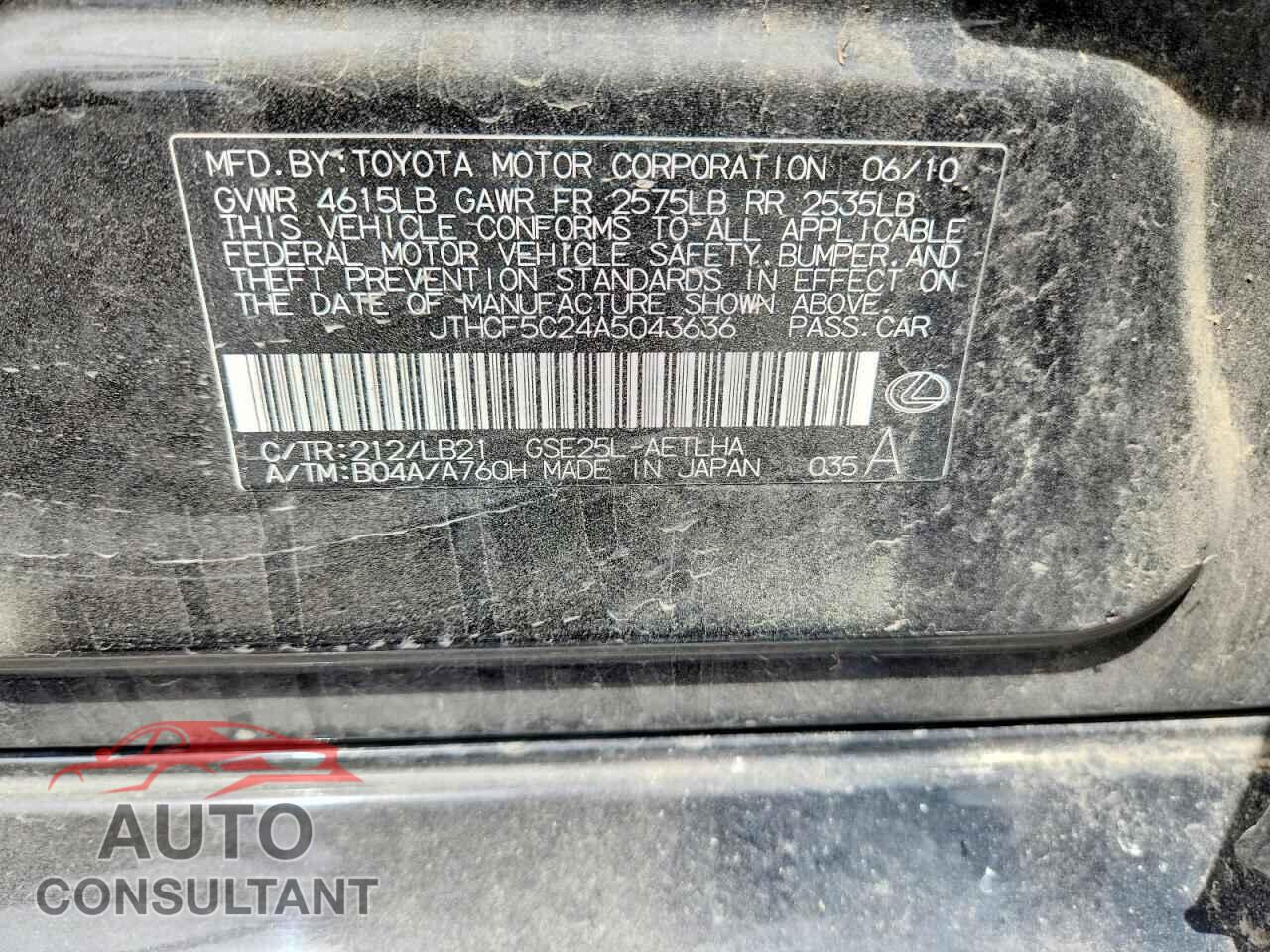 LEXUS IS 2010 - JTHCF5C24A5043636