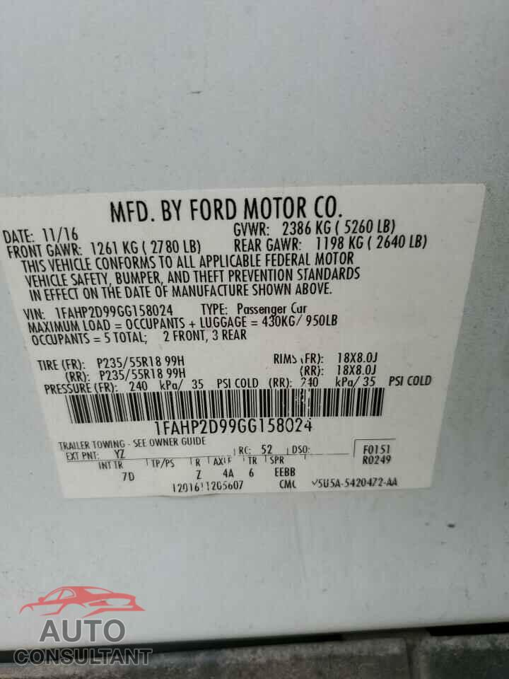 FORD TAURUS 2016 - 1FAHP2D99GG158024