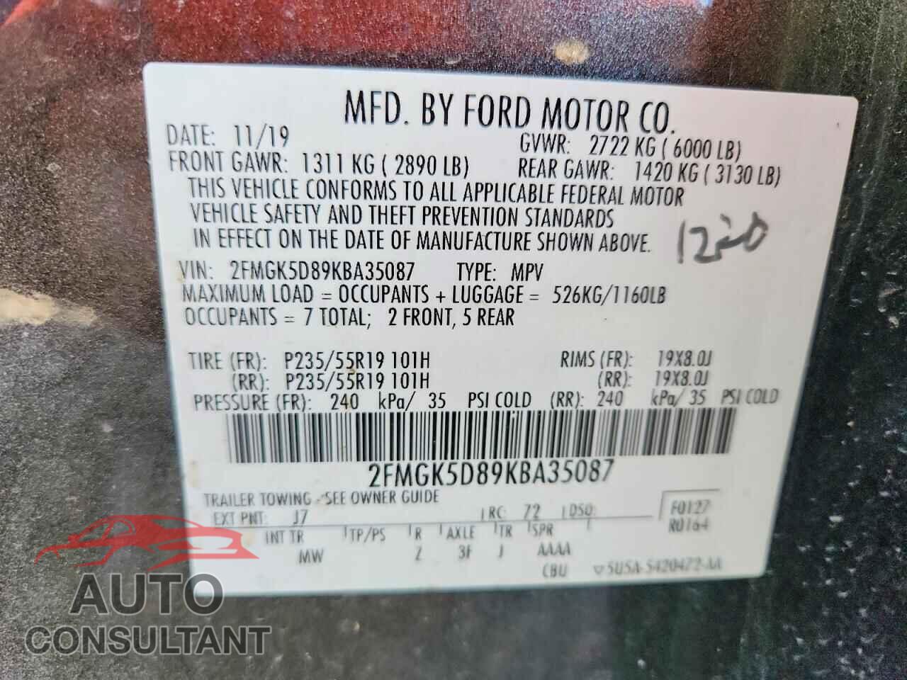 FORD FLEX 2019 - 2FMGK5D89KBA35087