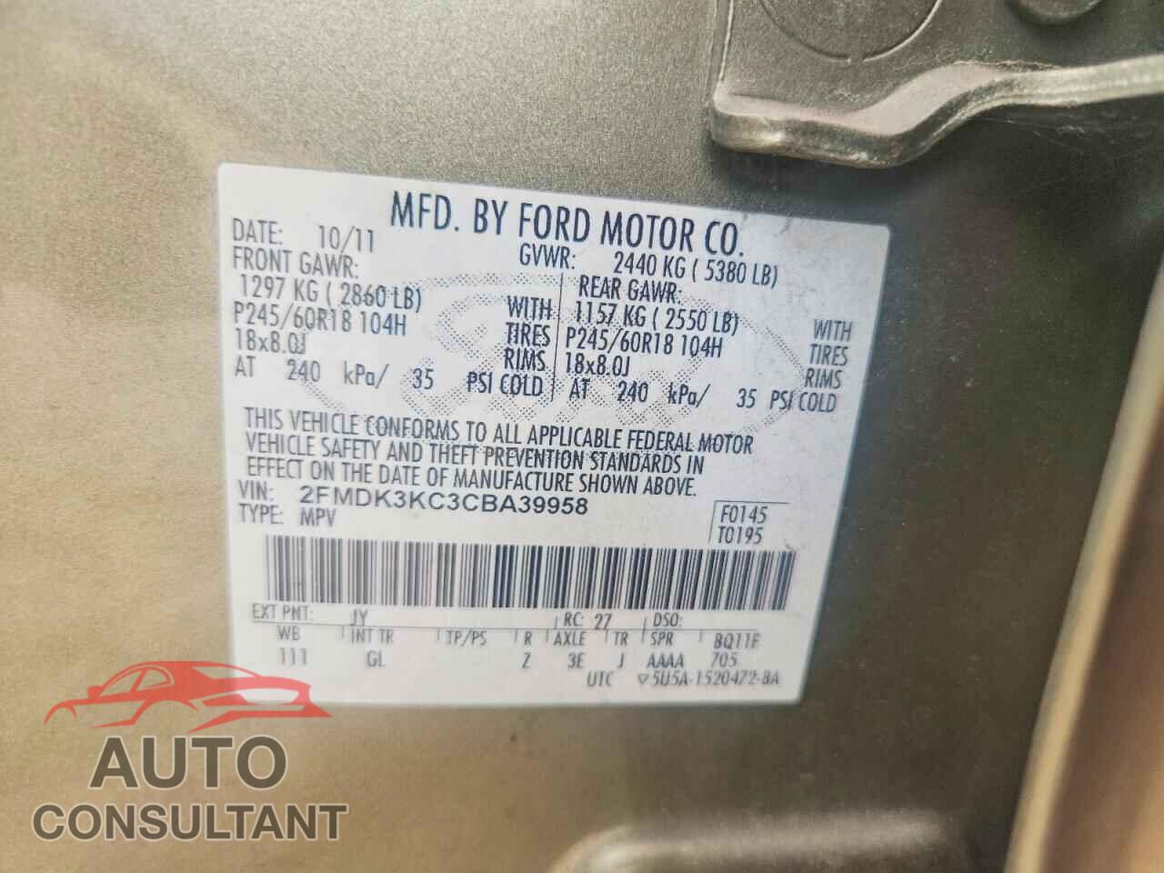 FORD EDGE 2012 - 2FMDK3KC3CBA39958