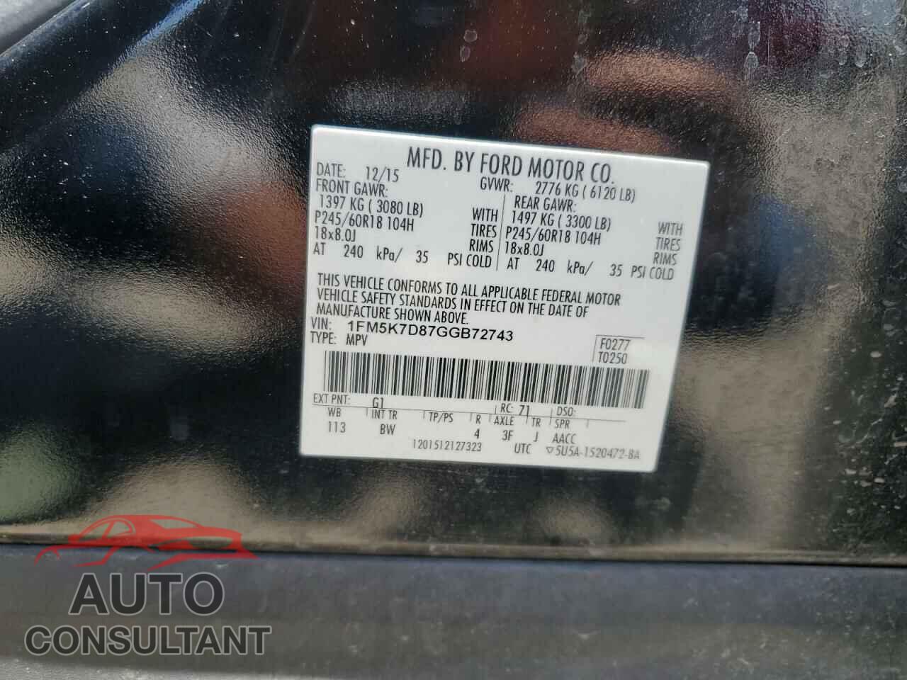 FORD EXPLORER 2016 - 1FM5K7D87GGB72743