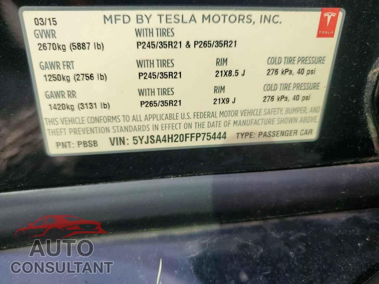 TESLA MODEL S 2015 - 5YJSA4H20FFP75444