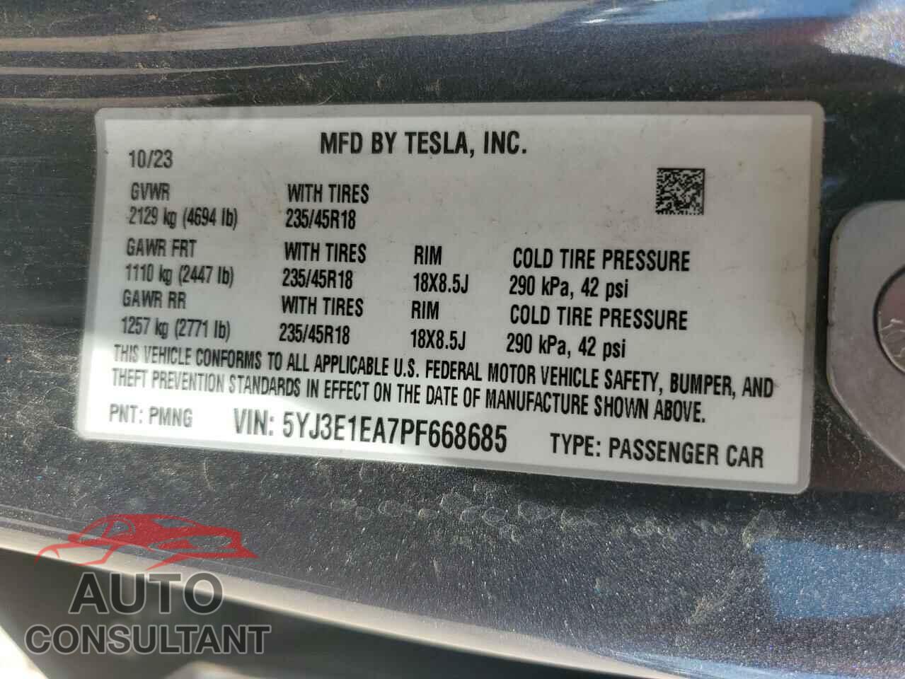 TESLA MODEL 3 2023 - 5YJ3E1EA7PF668685