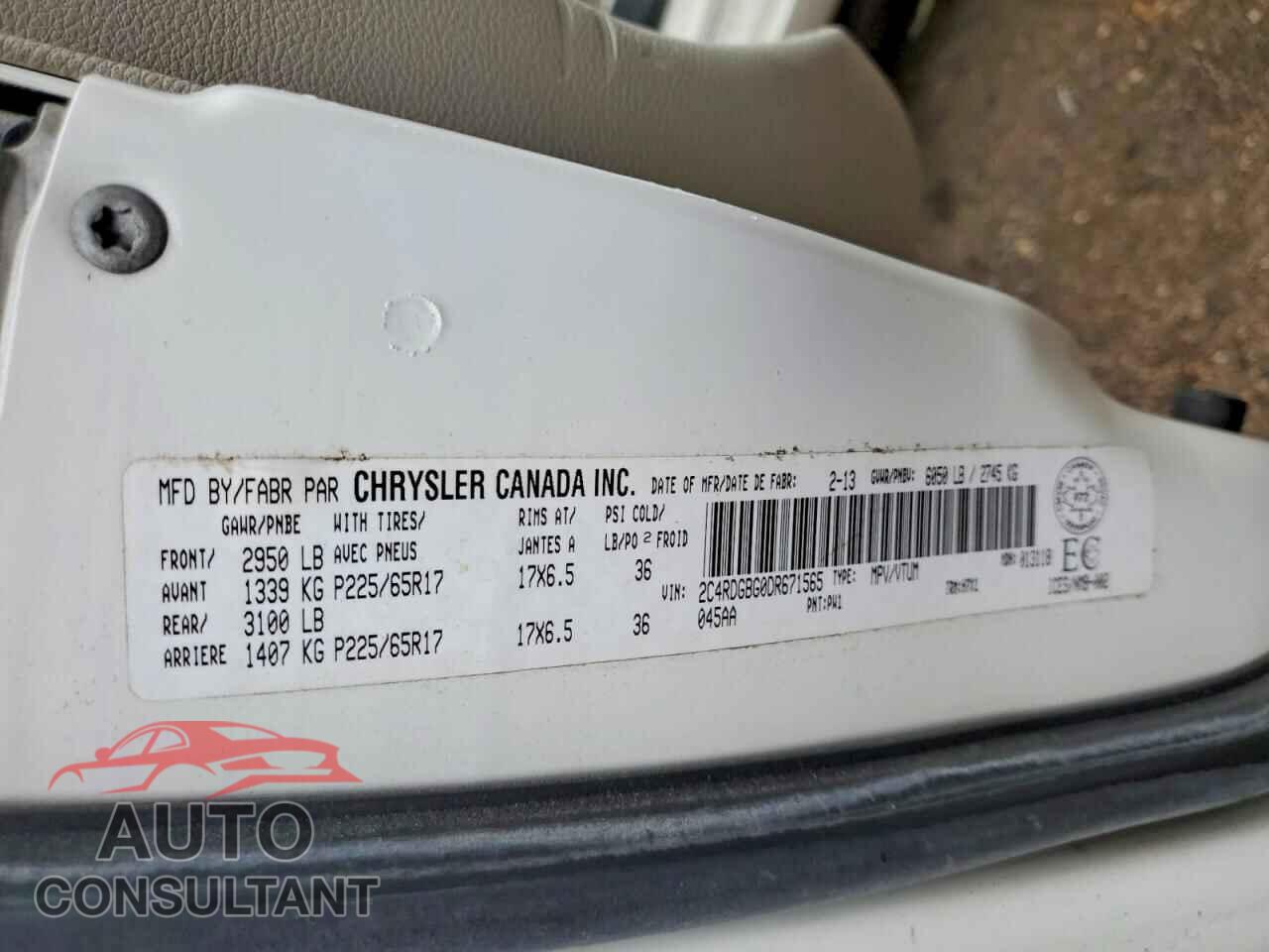 DODGE CARAVAN 2013 - 2C4RDGBG0DR671565