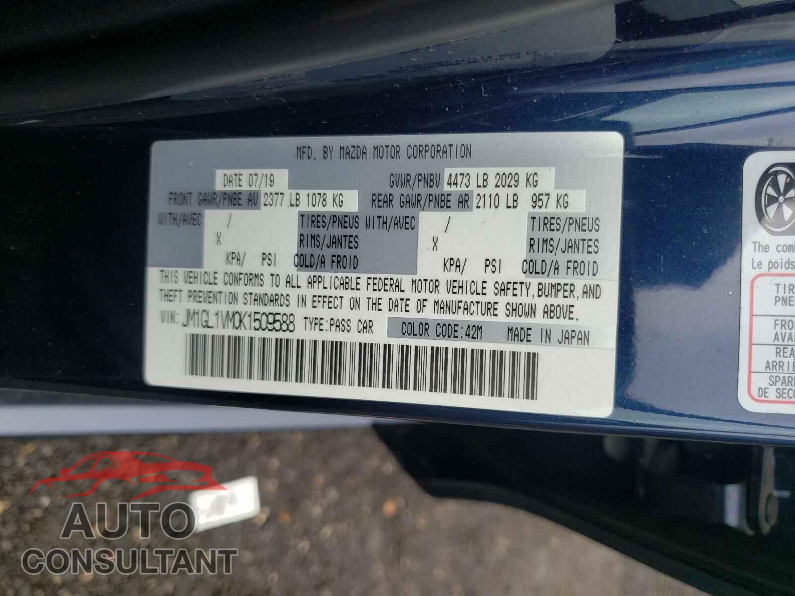 MAZDA 6 2019 - JM1GL1VM0K1509588