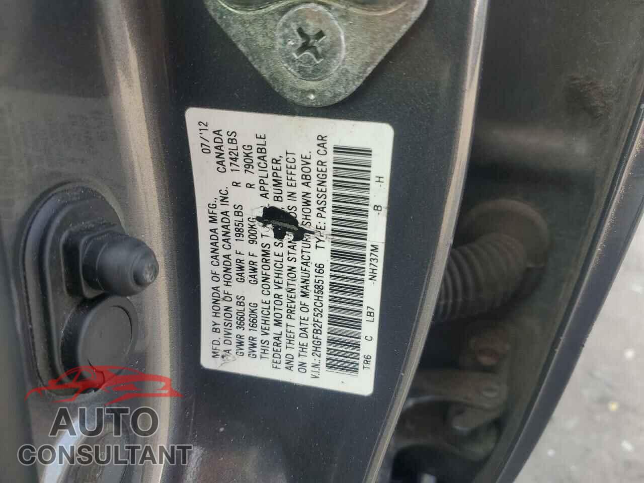 HONDA CIVIC 2012 - 2HGFB2F52CH585166