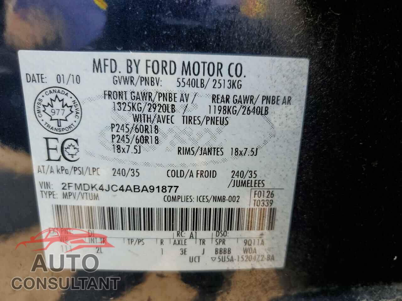 FORD EDGE 2010 - 2FMDK4JC4ABA91877