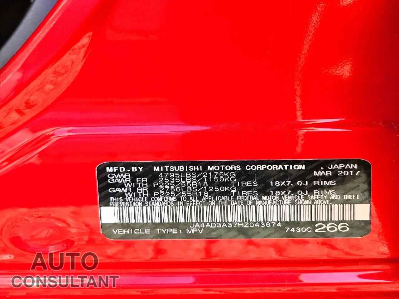 MITSUBISHI OUTLANDER 2017 - JA4AD3A37HZ043674