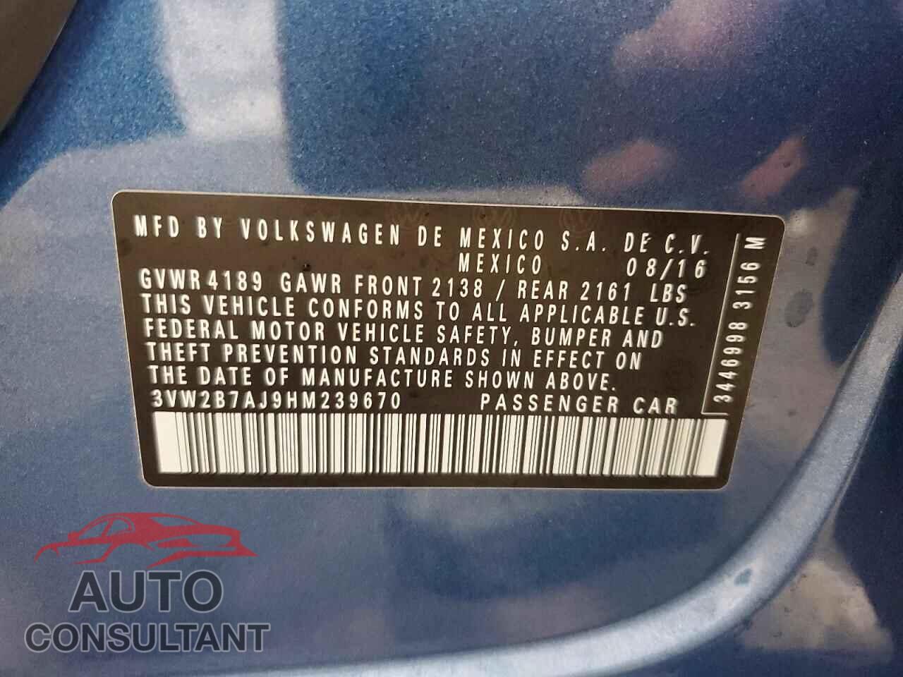 VOLKSWAGEN JETTA 2017 - 3VW2B7AJ9HM239670