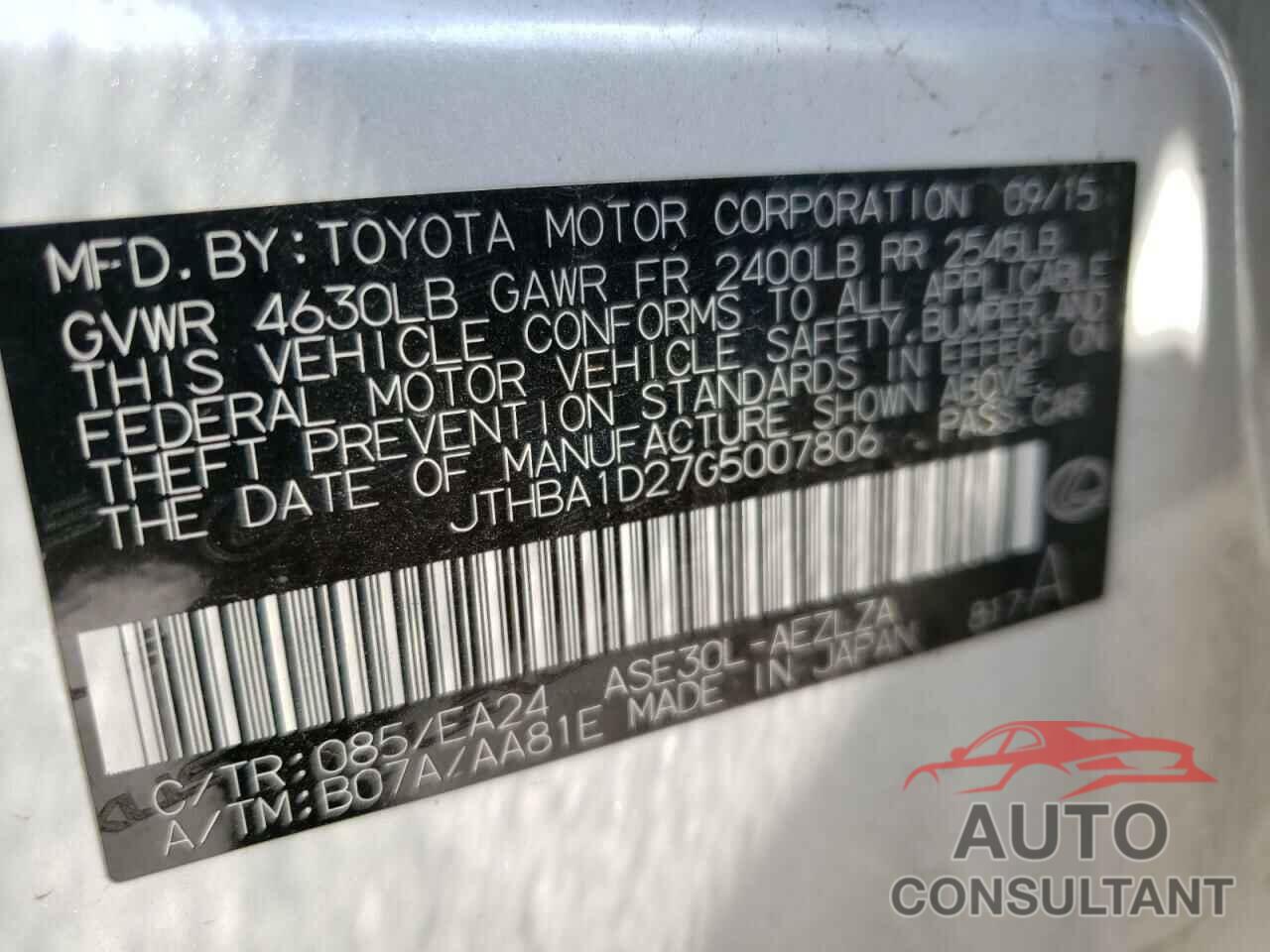 LEXUS IS 2016 - JTHBA1D27G5007806