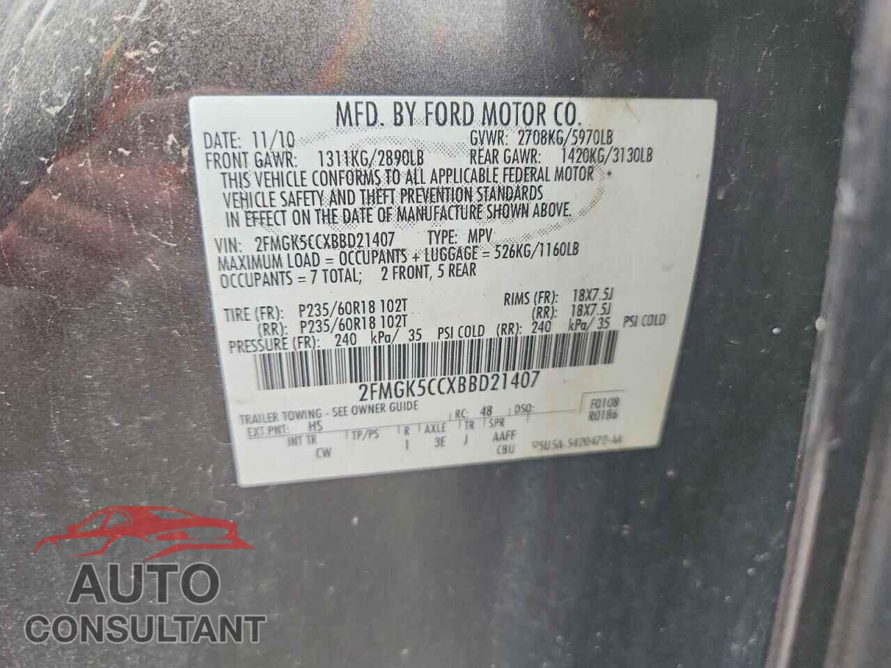 FORD FLEX 2011 - 2FMGK5CCXBBD21407