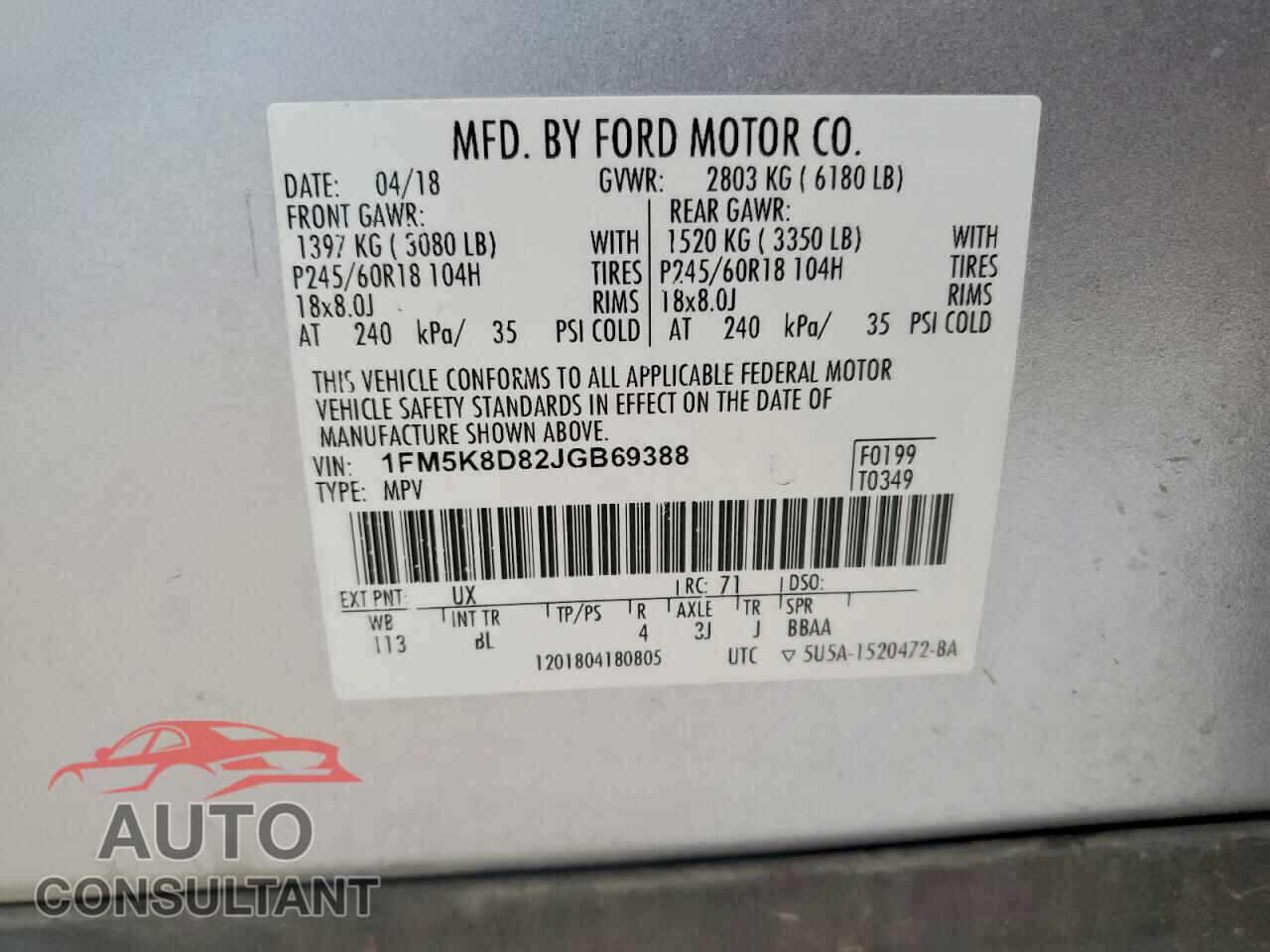 FORD EXPLORER 2018 - 1FM5K8D82JGB69388