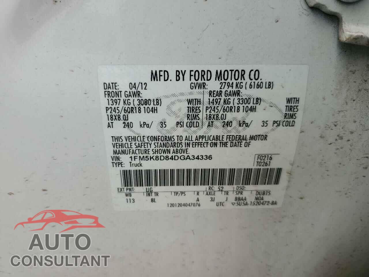 FORD EXPLORER 2013 - 1FM5K8D84DGA34336
