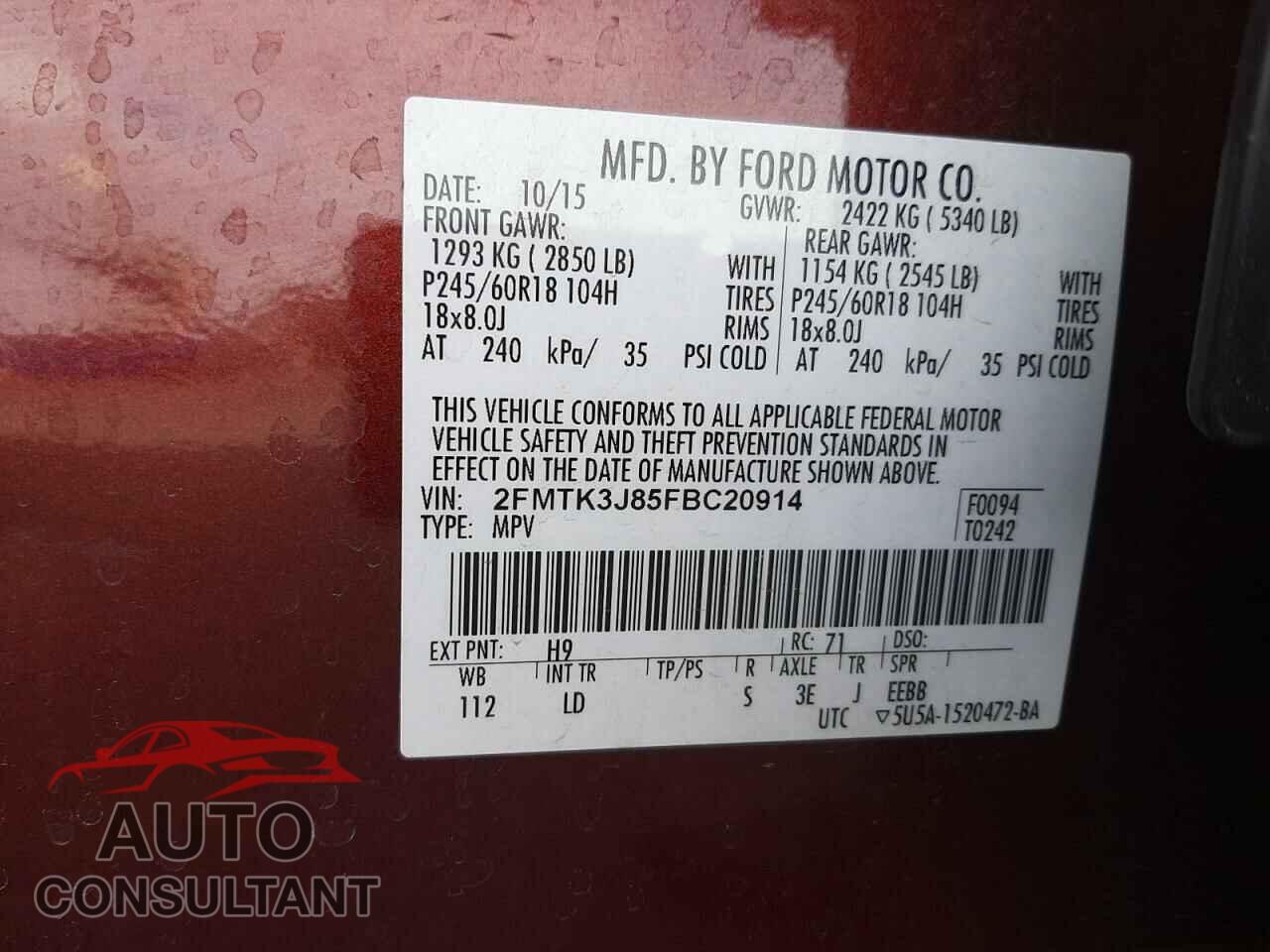 FORD EDGE 2015 - 2FMTK3J85FBC20914