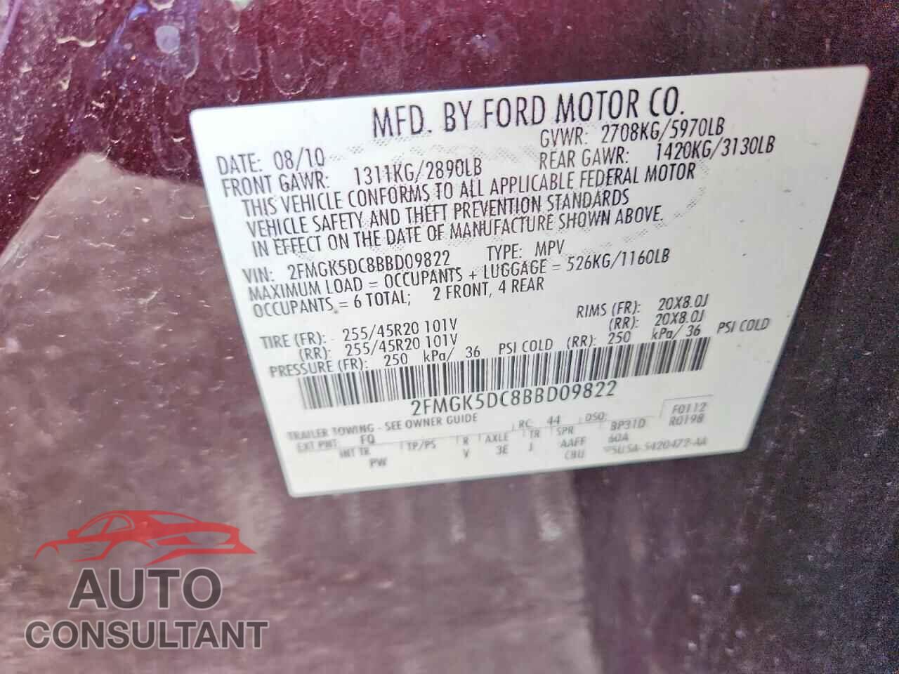 FORD FLEX 2011 - 2FMGK5DC8BBD09822