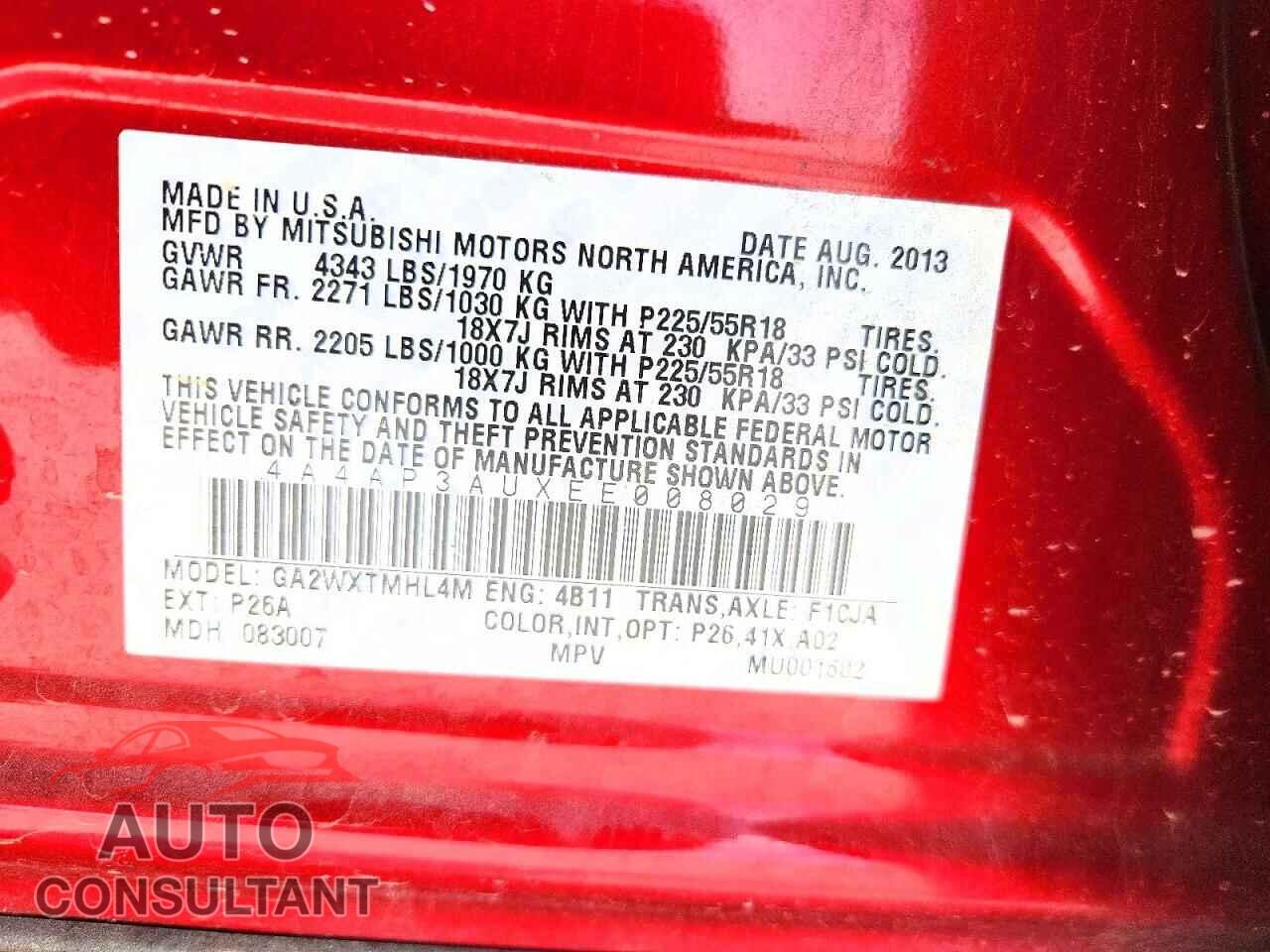 MITSUBISHI OUTLANDER 2014 - 4A4AP3AUXEE008029