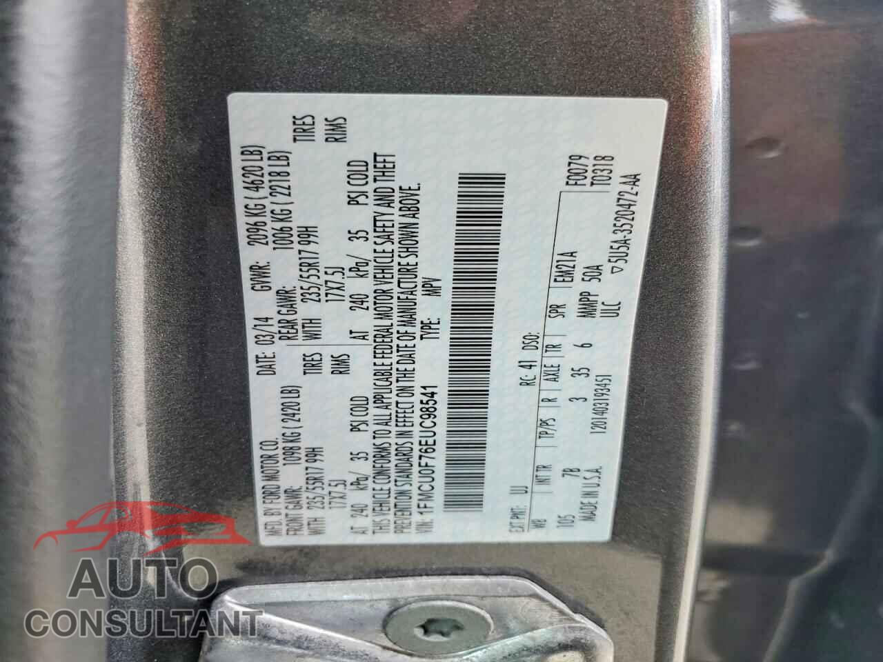 FORD ESCAPE 2014 - 1FMCU0F76EUC98541