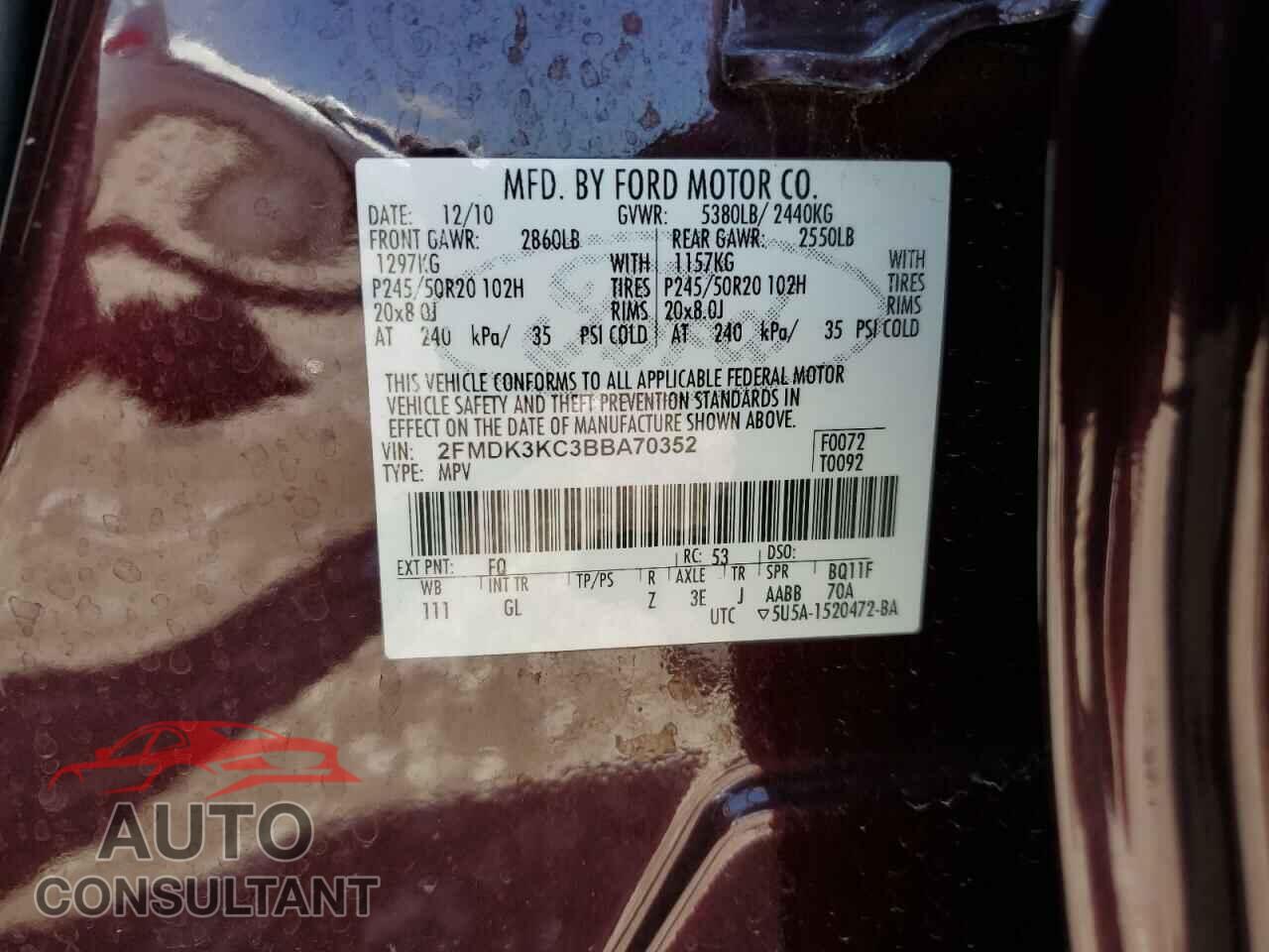 FORD EDGE 2011 - 2FMDK3KC3BBA70352