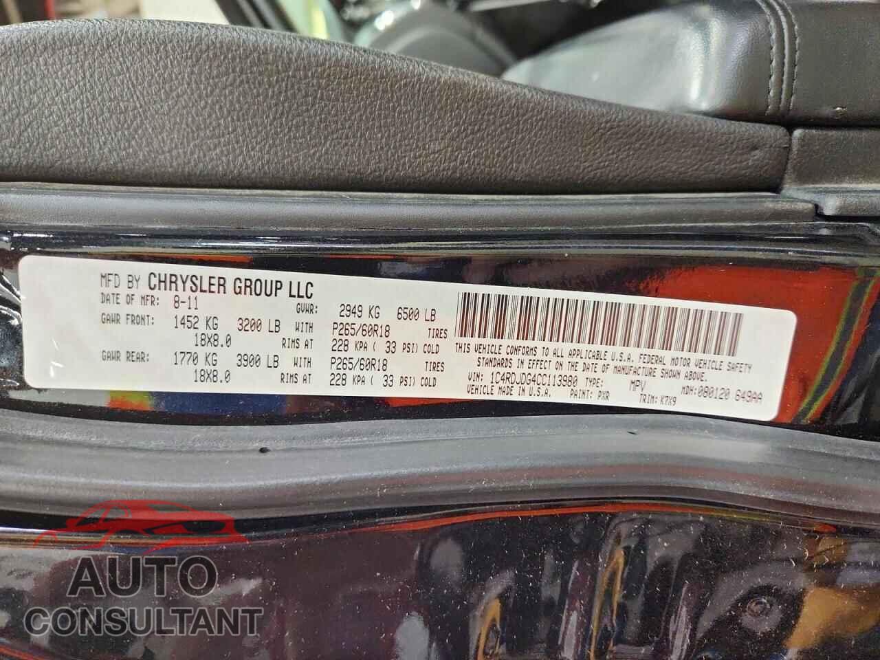 DODGE DURANGO 2012 - 1C4RDJDG4CC113980