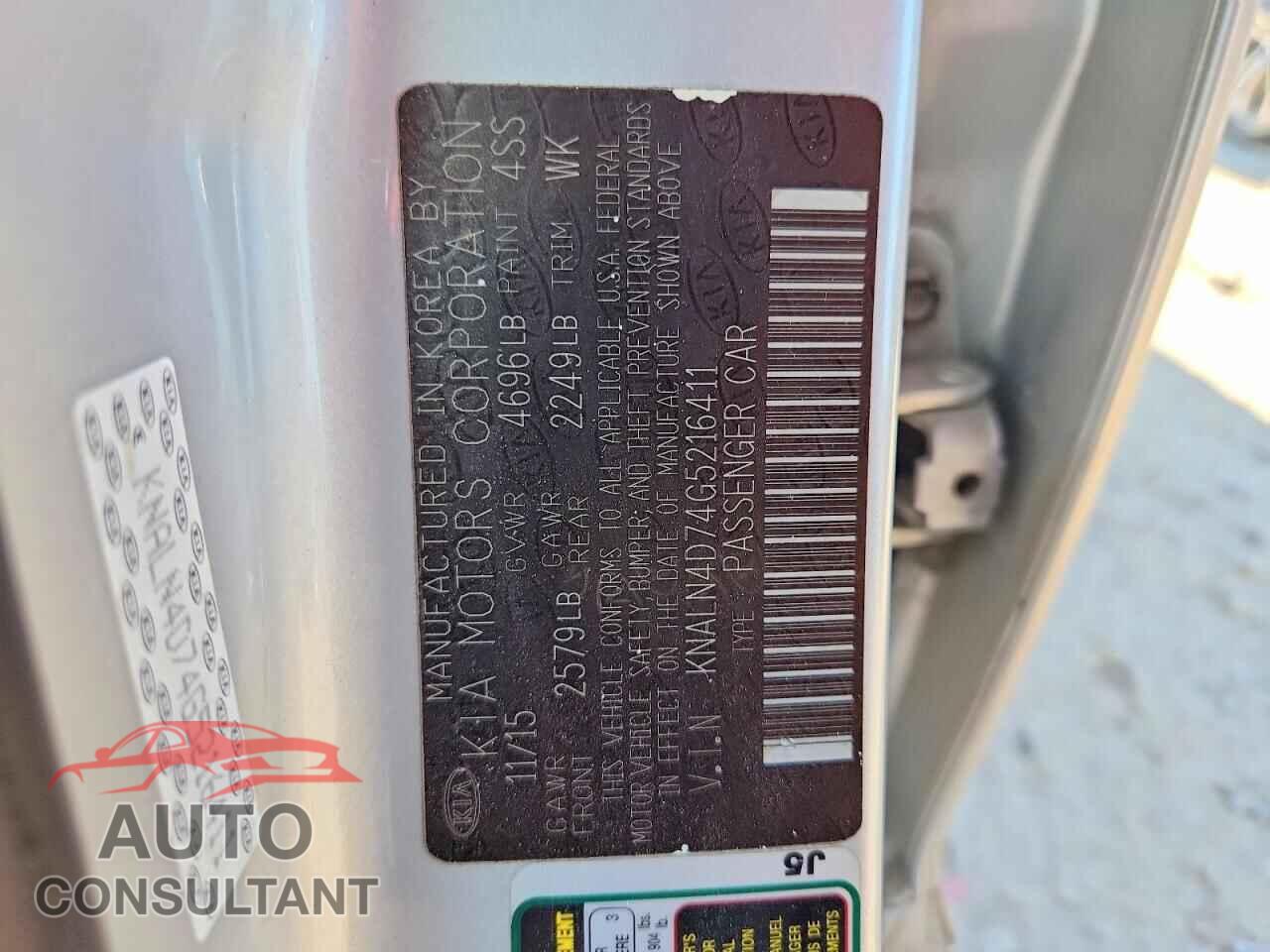 KIA CADENZA 2016 - KNALN4D74G5216411