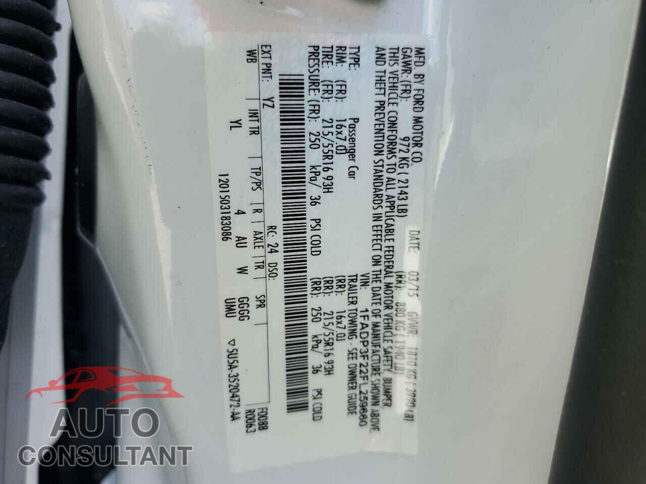 FORD FOCUS 2015 - 1FADP3F22FL259660