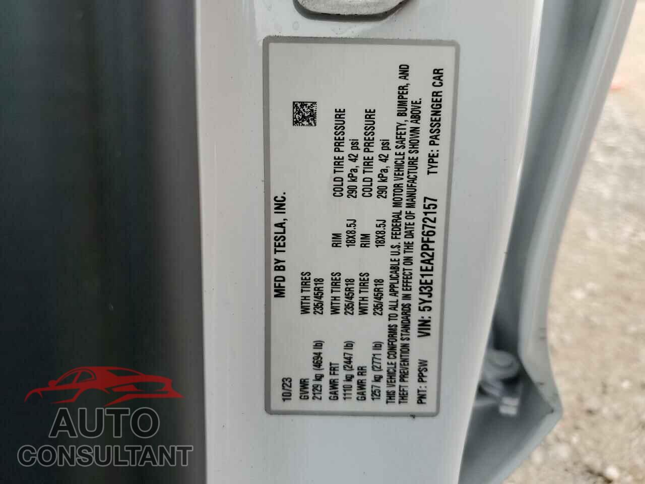 TESLA MODEL 3 2023 - 5YJ3E1EA2PF672157