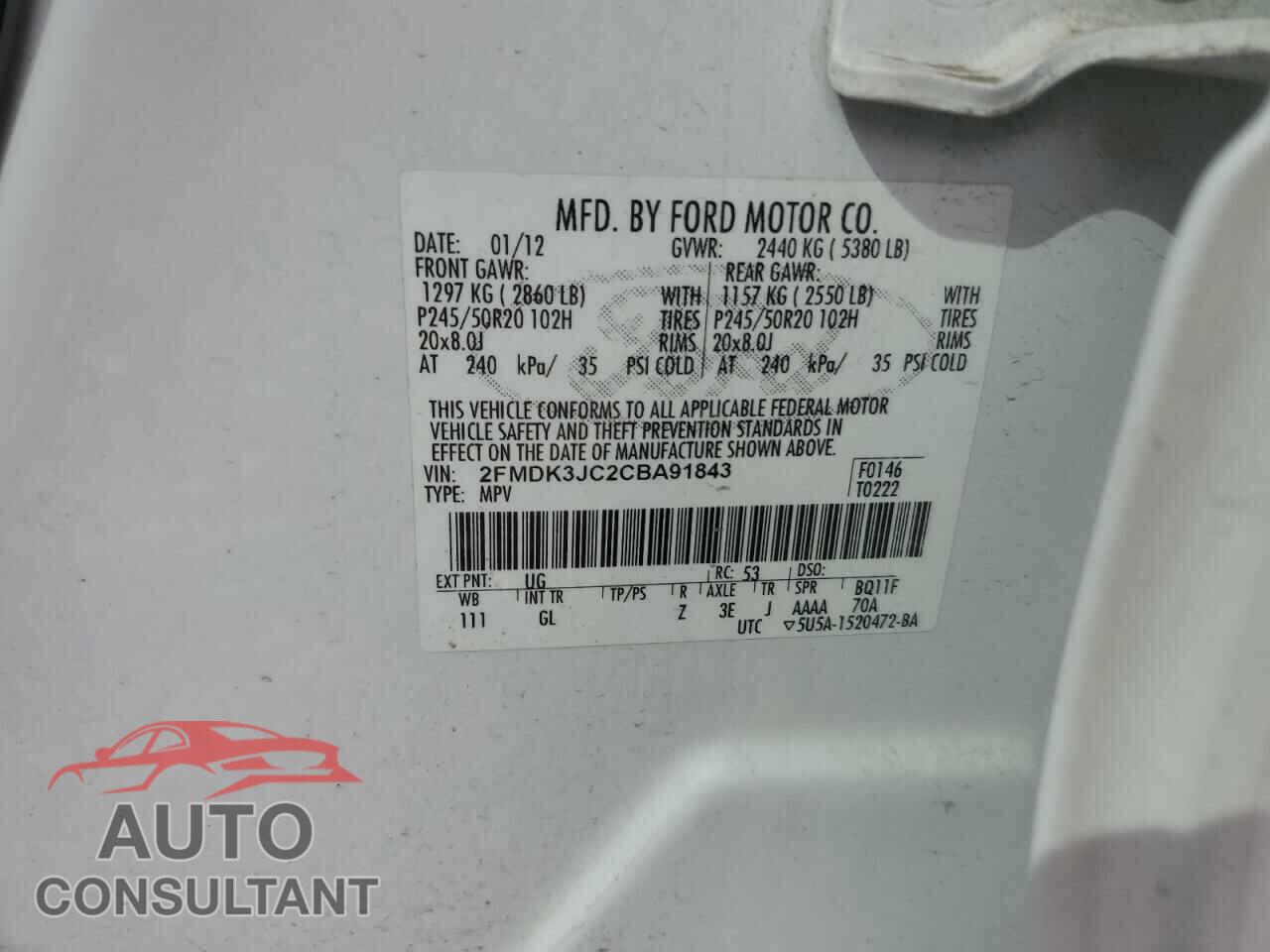FORD EDGE 2012 - 2FMDK3JC2CBA91843