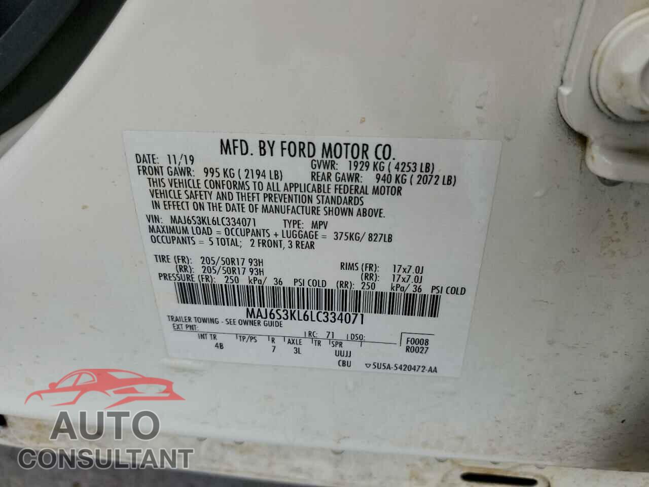 FORD ECOSPORT 2020 - MAJ6S3KL6LC334071