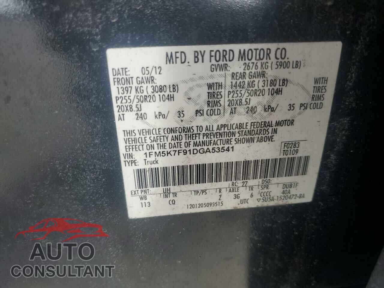 FORD EXPLORER 2013 - 1FM5K7F91DGA53541