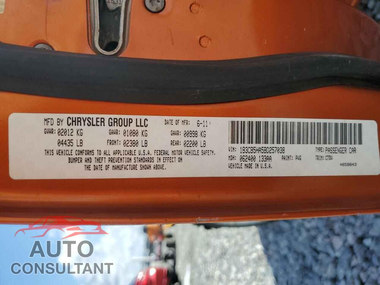 DODGE CALIBER 2011 - 1B3CB5HA5BD257038