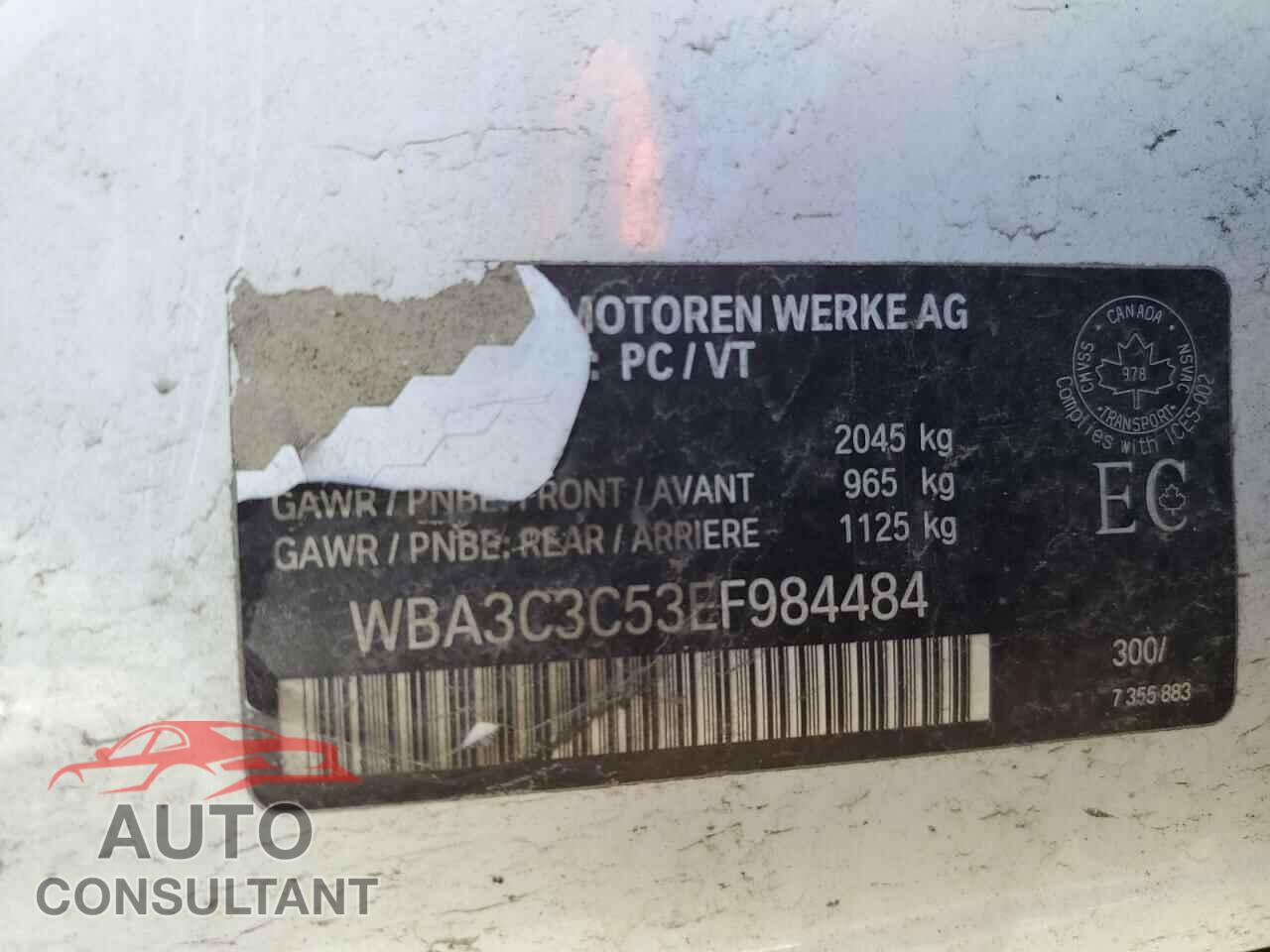 BMW 3 SERIES 2014 - WBA3C3C53EF984484