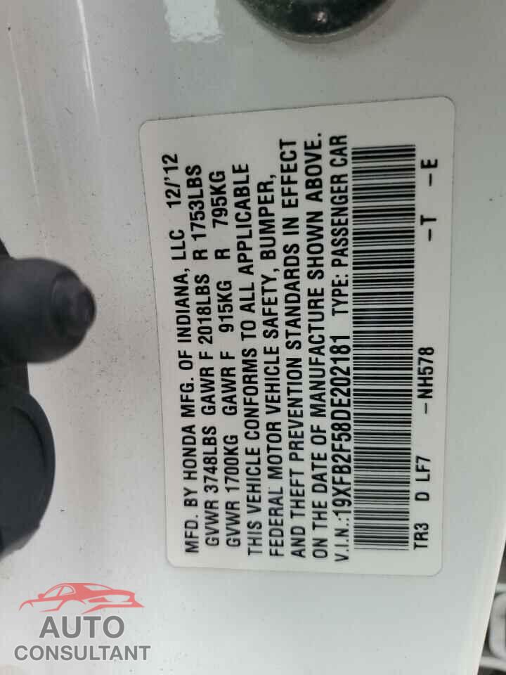 HONDA CIVIC 2013 - 19XFB2F58DE202181