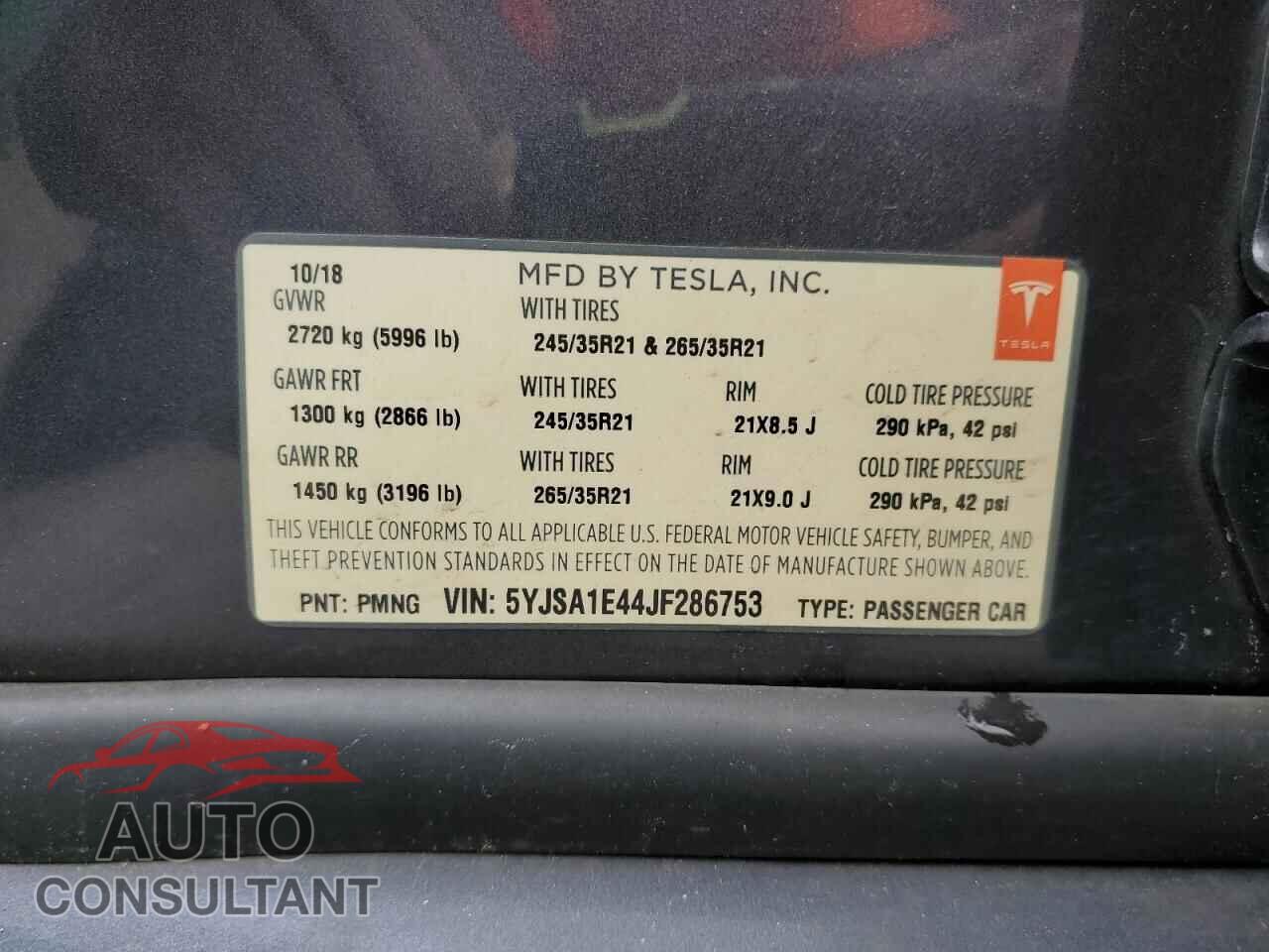 TESLA MODEL S 2018 - 5YJSA1E44JF286753