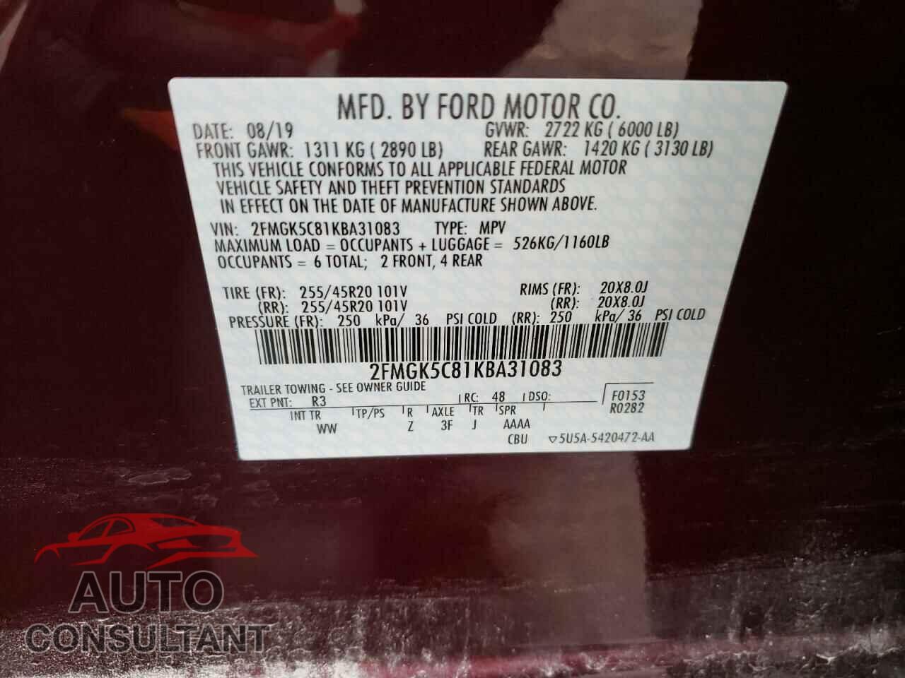 FORD FLEX 2019 - 2FMGK5C81KBA31083