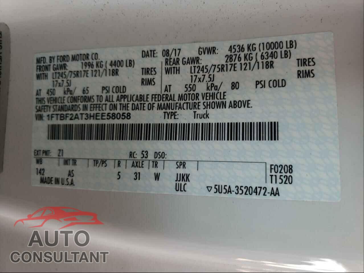 FORD F250 2017 - 1FTBF2AT3HEE58058