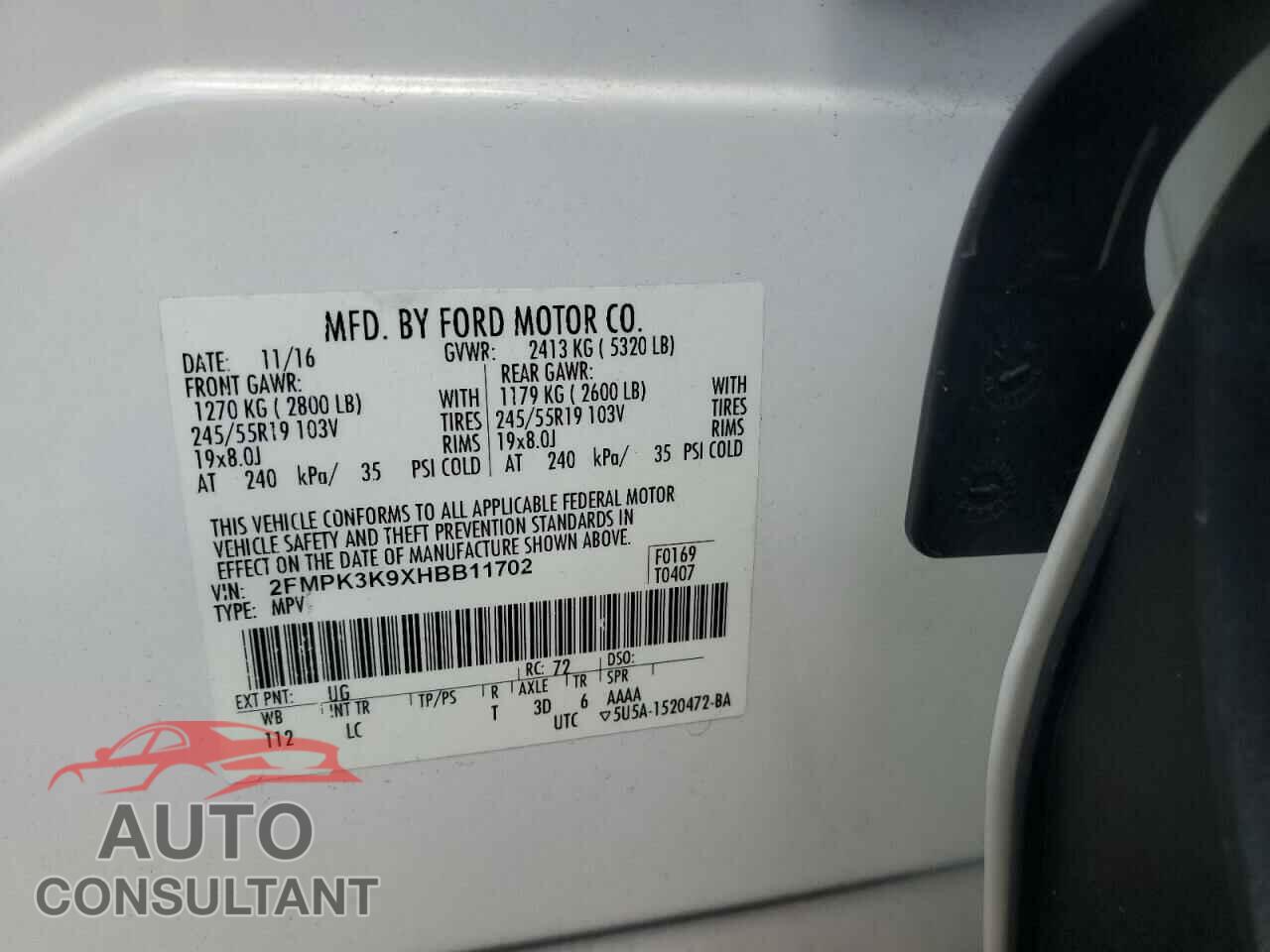 FORD EDGE 2017 - 2FMPK3K9XHBB11702